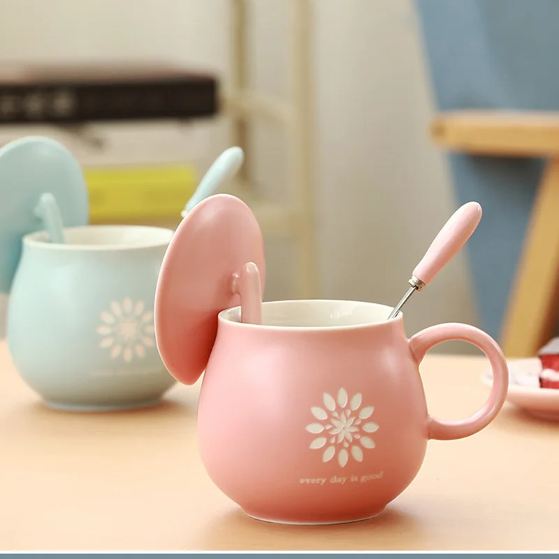 2019 новейшая Милая большая кружка с ложкой для молока большим цветком живота 400 мл