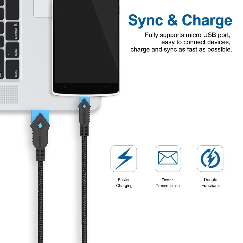Micro USB Cable Android Charger Nylon Braided Sync and Fast Charging for Samsung Kindle Smartphones Galaxy S7 | Электроника