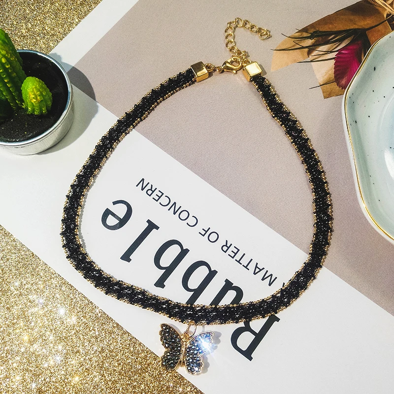Butterfly Pendant Necklace Animal Jewelry Black Velvet Fashion Vintage Short Women Gifts For her | Украшения и аксессуары