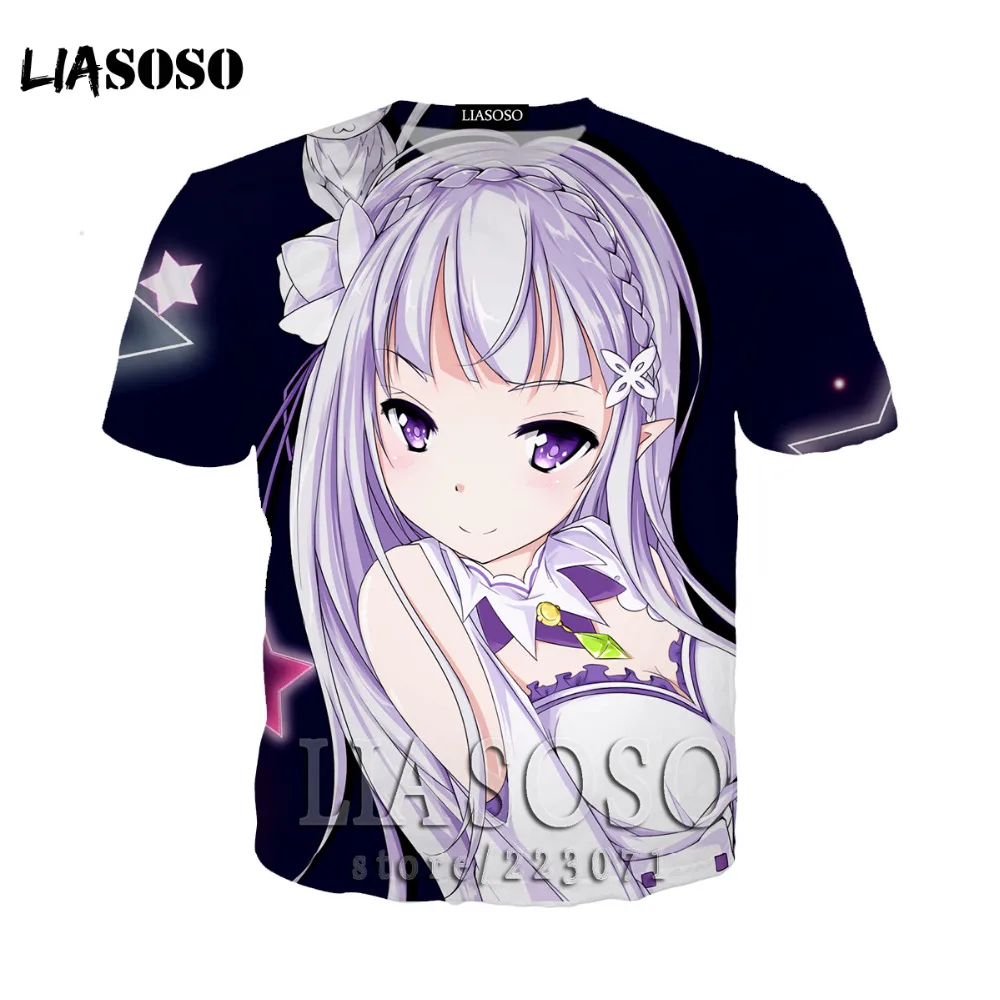 Re:Zero Starting Life in Another World T-shirt Anime Emilia Rem Cosplay T Shirt Cartoon Student Tops Tee 3D printing Tshirt ze08 | Мужская