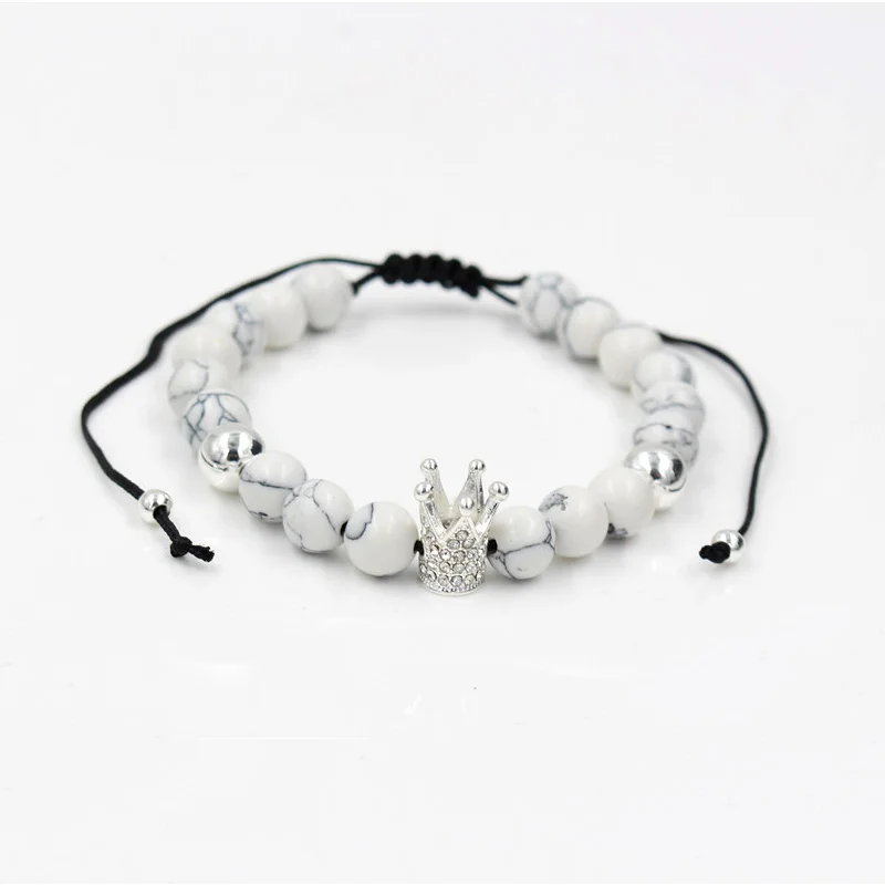 NADEEM новый модный микро проложить CZ браслет с шармом короной Белый Howlite камень