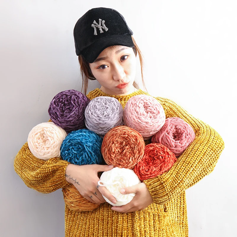 100gChenille Золотой бархатный коралловый бархатный шарф ручной работы, вязаный свитер для детей, шерстяная группа, Толстая шерстяная пряжа для вязания
