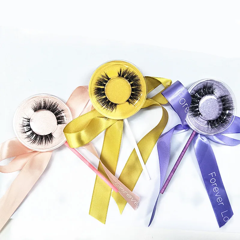 

50 Pairs Lollipop Sticker Logo 3D Mink Lash Customized Logo Choose Styles Faux Mink Silk Strip Eyelash Extension Free Shipping