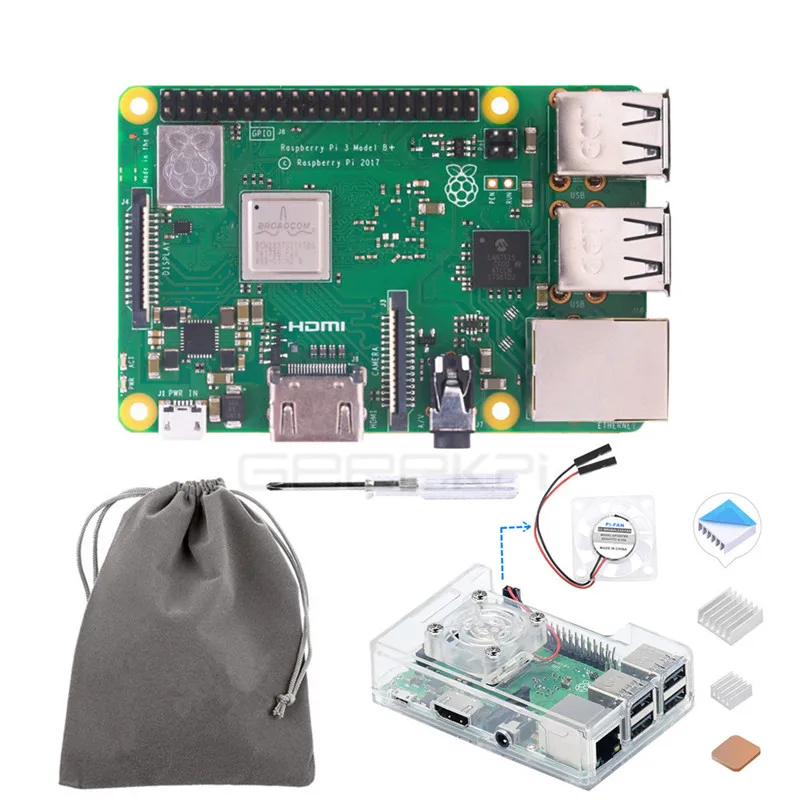 Комплект 1 GeeekPi бесплатный подарок! Прозрачный ABS чехол Hestsink сумка вентилятора! Raspberry Pi 3 B Plus RPI 3b Plus 1 ГБ ОЗУ 1,4 ГГц 64 бит процессор WiFi - Комплект: Комплект 1