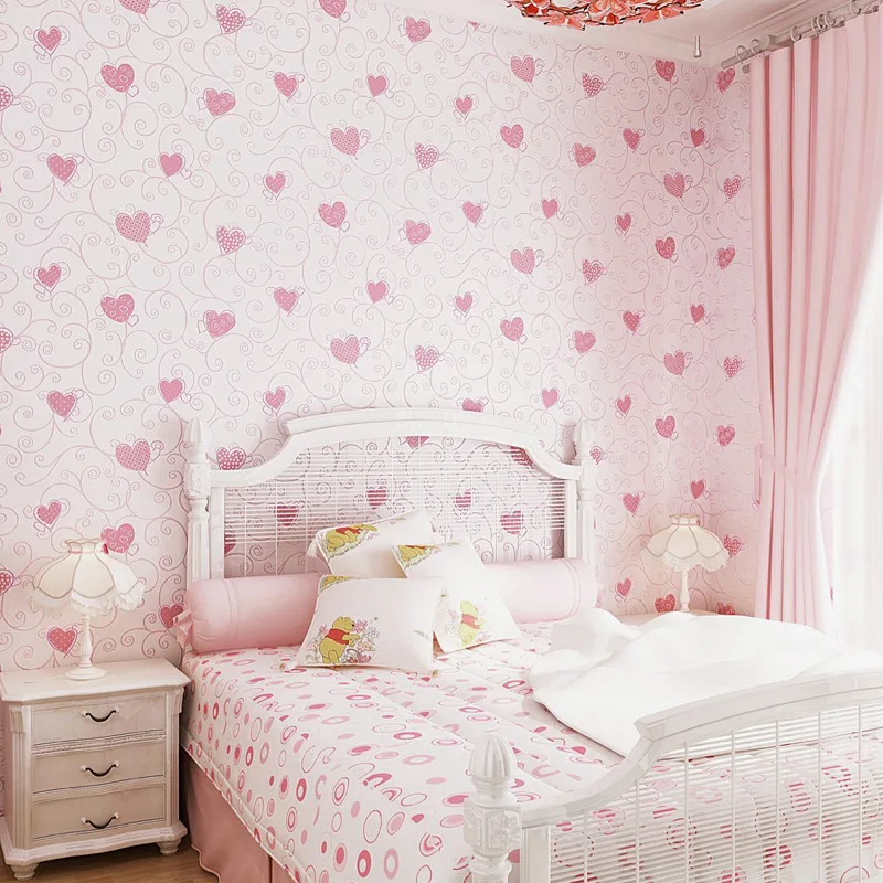

Cute Pink Love Heart Wallpaper Stickers Girls Kids Room Papel de Parede Infantil Wallpapers 3d Papel Mural Adhesivo Decor ZE050