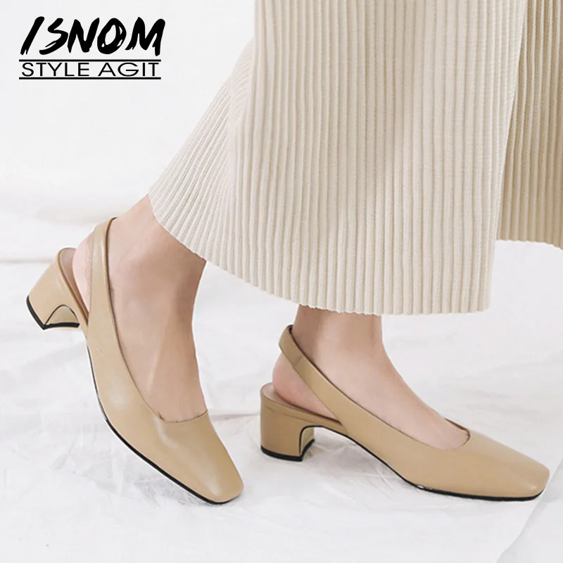 Сандалии ISNOM из натуральной кожи на толстых высоких каблуках женские сандалии с