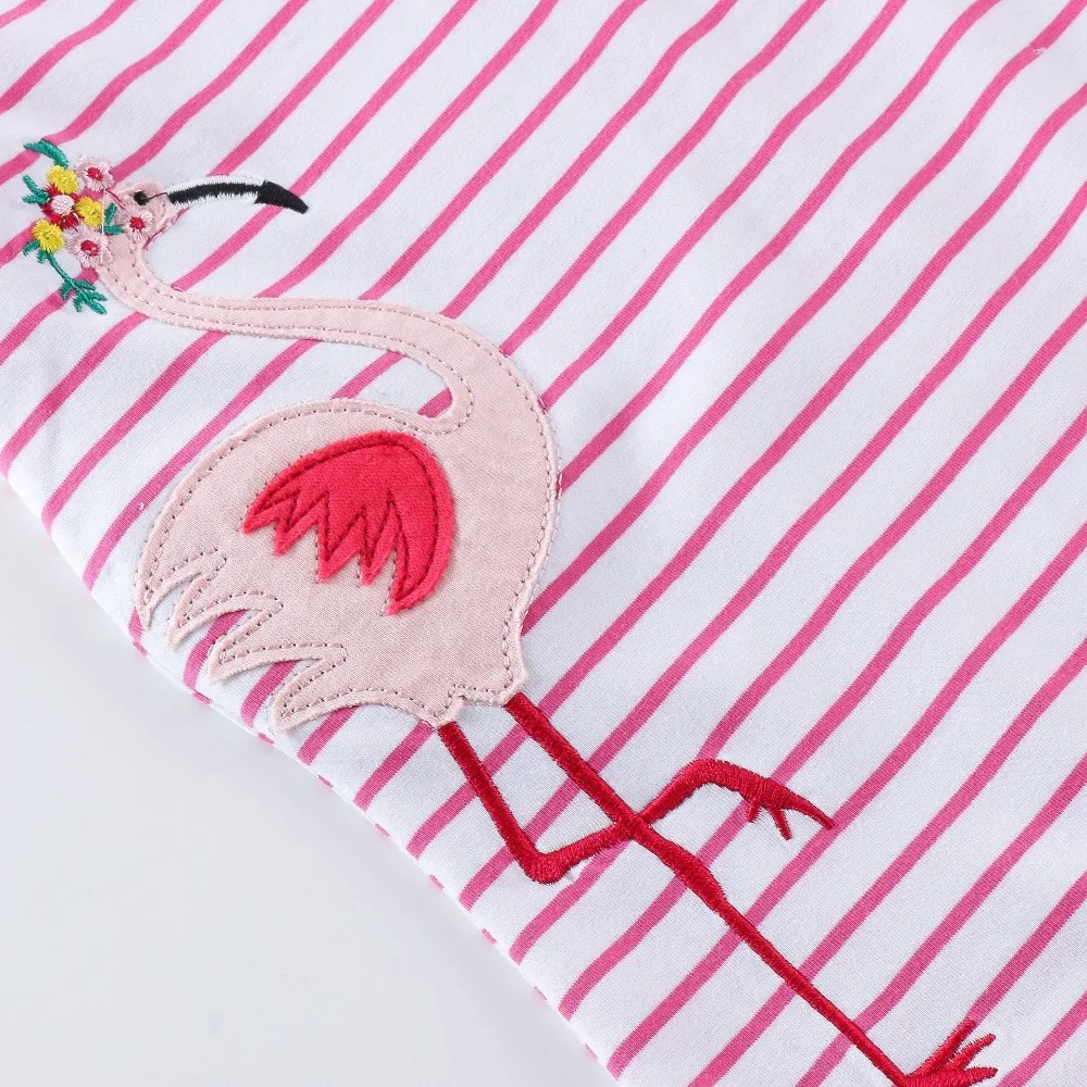 Girl's O-neck Short Sleeve Casual Fashion Stripes Design Cartoon Print Summer A-line Dresses 100% Cotton Streetwear Top | Детская