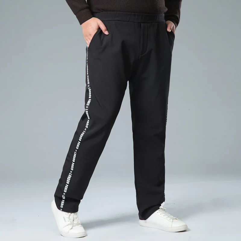 6XL 5XL Men Fleece Thick Pants Outside Winter Velvet Warm Thermal Mens Wool Sweatpants Heavyweight Zipper Trousers male joggers - Цвет: black