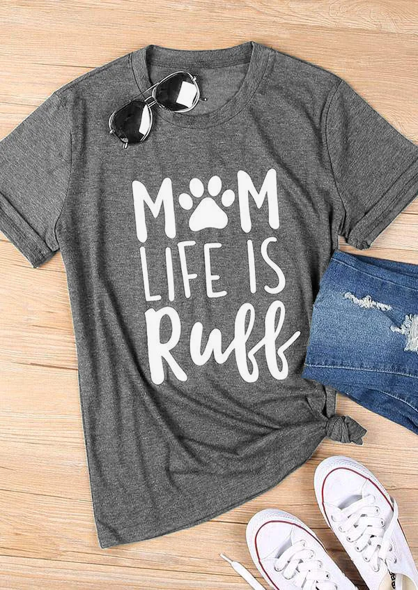 Женская футболка с принтом Щенячий патруль Mom Life Is Ruff серая Повседневная