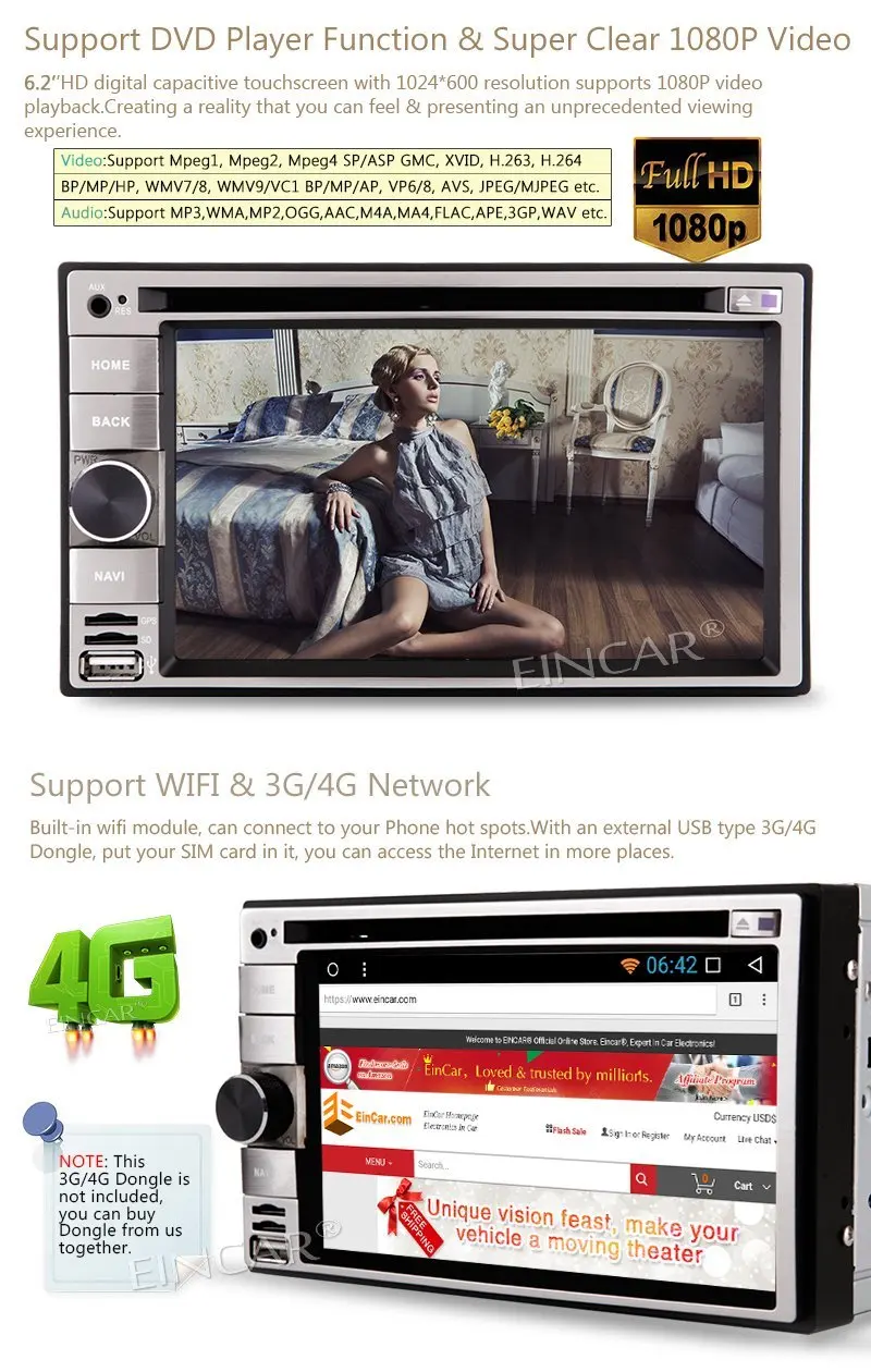 Android 7.1 стерео 2 DIN FM/AM Радио приемник Wi Fi 6.2 ''Bluetooth в тире dvd плеер GPS навигации