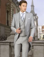 custom made double breasted side vent light grey suits men long tail groom tuxedo 2022 free shipping