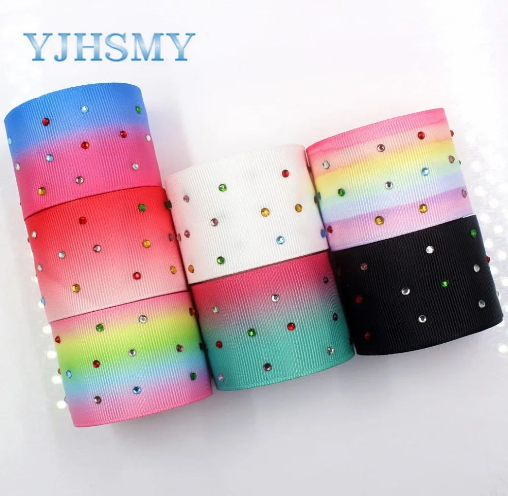 

YJHSMY I-181106-177,5yards/lot,38mm Gradient multicolor diamond Ribbons Thermal transfer Printed grosgrain,DIY wrapping material