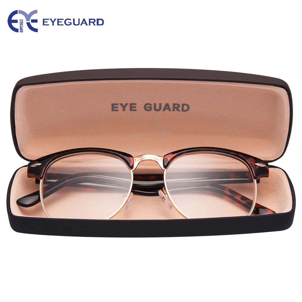 

EYEGUARD Round Half Frame Metal Spring Hinges Classic Reading Glasses Readers Unisex Men & Women with Hard Case Demi