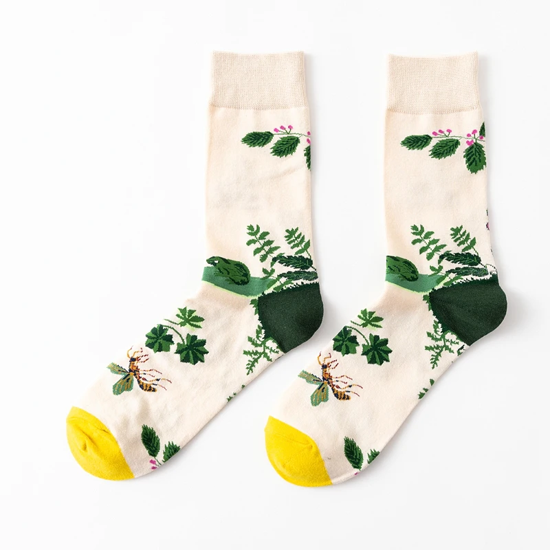 Frog Bee PEONFLY, мужские носки из чесаного хлопка, Harajuku, цветные, веселые, забавные, с медведем, рыбкой, длинные, теплые, нарядные носки для мужчин, для свадьбы, рождественский подарок - Цвет: Frog Bee