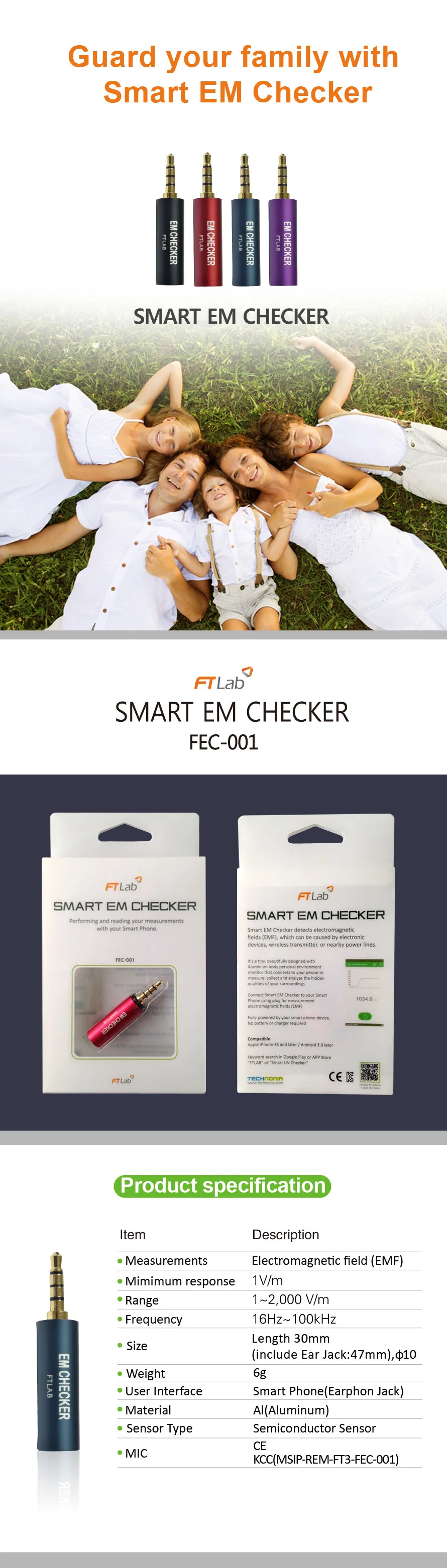 FTLAB Смарт EM детектор с крышкой счетчик электромагнитного EMF тест для iPhone Android телефон