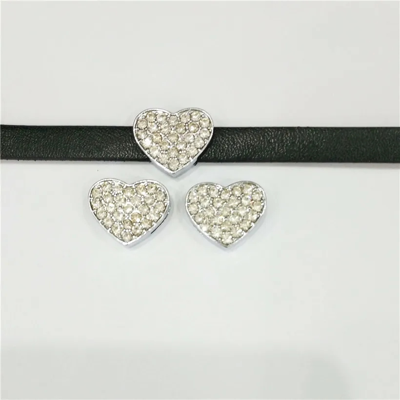 50pcs 8mm full rhinestone silver color Heart Slide Charms Fit Pet Dog Wristband Cat Tag Collar SL146 | Украшения и аксессуары
