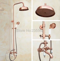red copper bathroom dual ceramic lever rain shower faucet set w bathtub mixer taps ceramic handheld shower lrg534