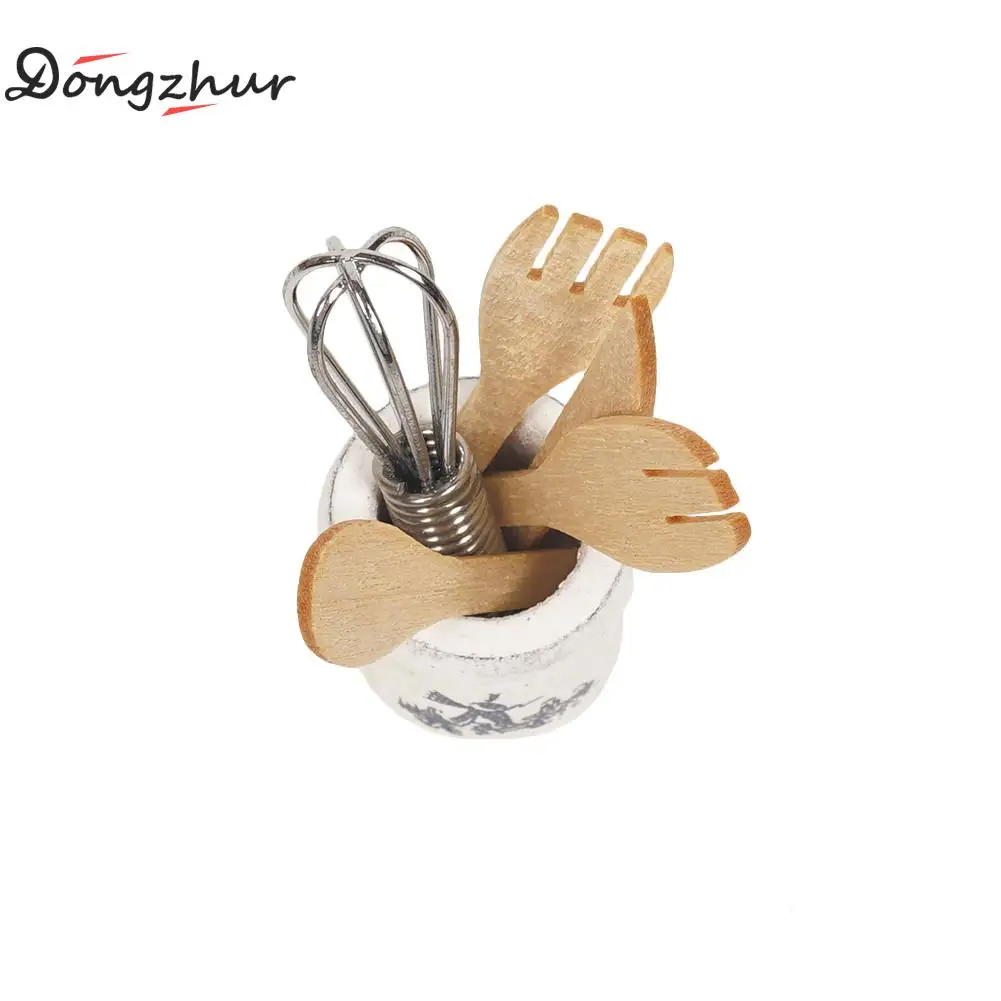 Новый деревянный набор ножей и вилок металлический венчик миниатюры для