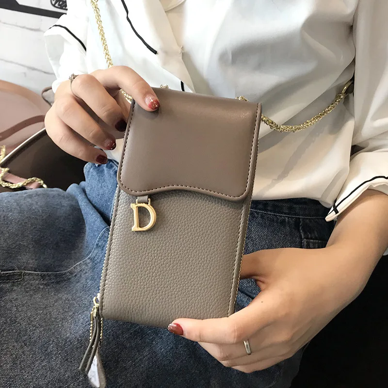 Dark Gray CICICUFF Genuine Leather Women Mobile Phone Bags Fashion Small Purse Female Chain Buckle Mini Shoulder Messenger Bag for IPhone - Цвет: Dark Gray