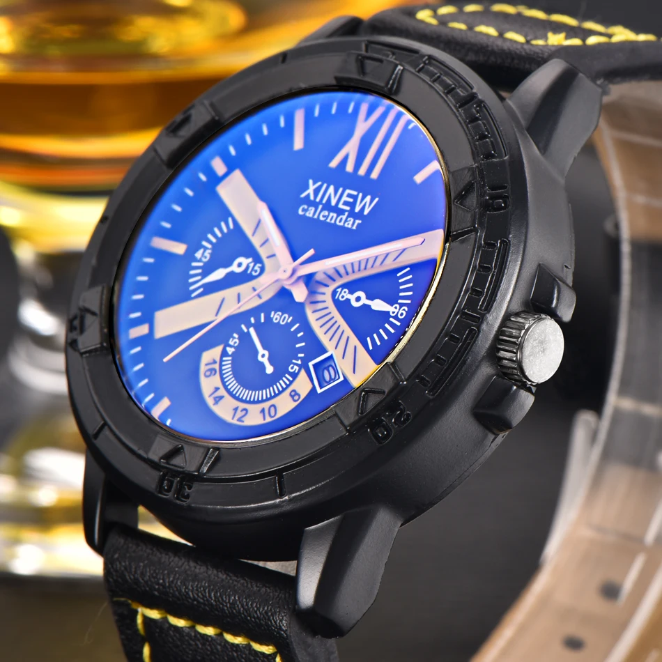 Горячая Распродажа 2018 XINEW мужские спортивные кожаные повседневные кварцевые