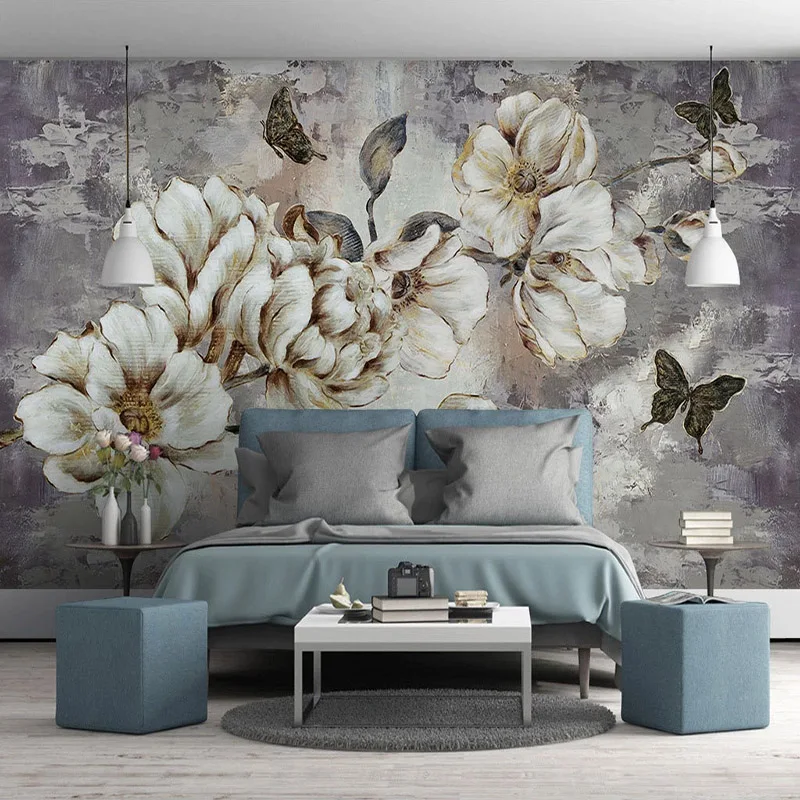 European Style Vintage Hand-painted Flowers Mural Wallpaper 3D Living Room TV Sofa Background Wall Decor Self-Adhesive Stickers |