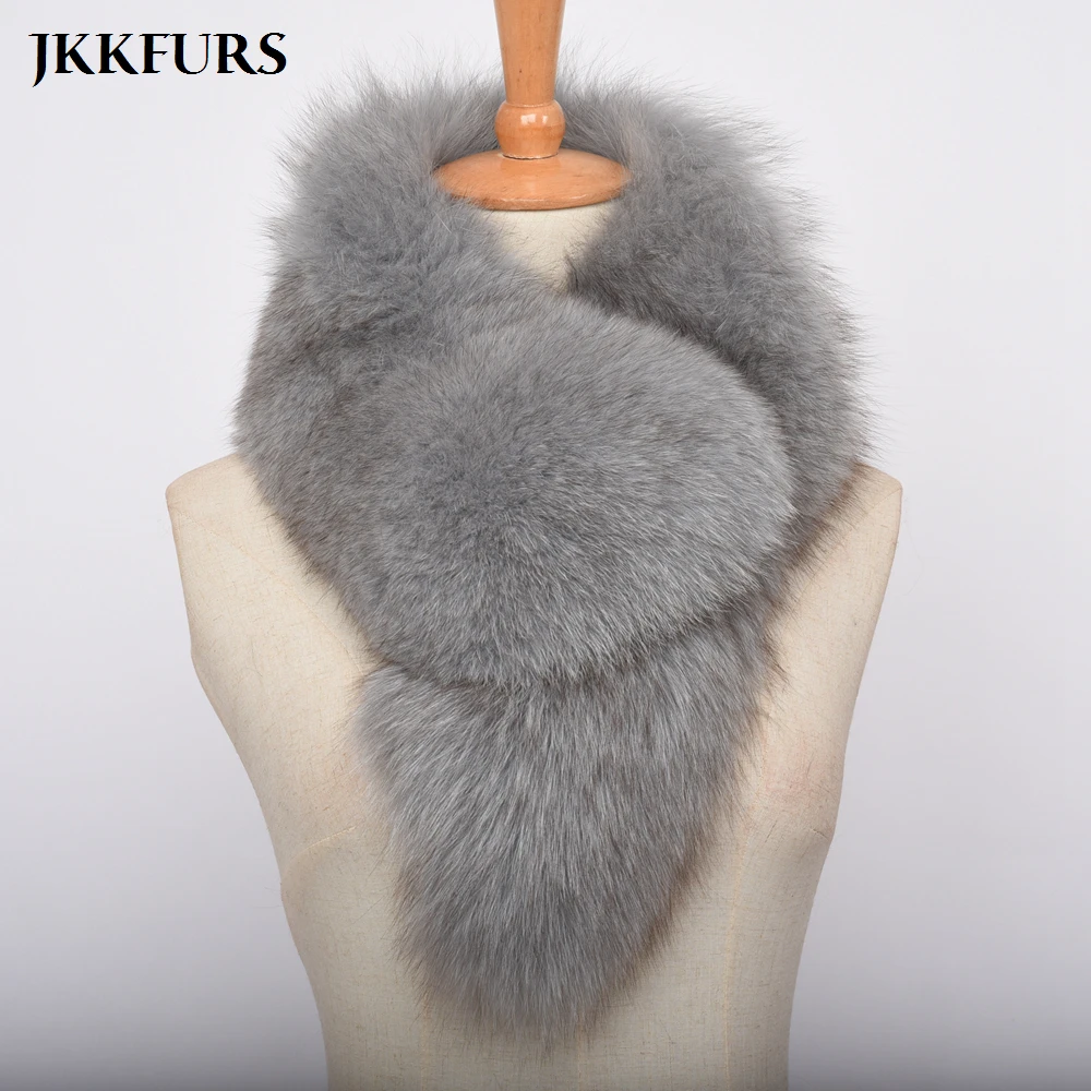 JKKFURS новые женские шарфы из натурального Лисьего меха зимние толстые теплые