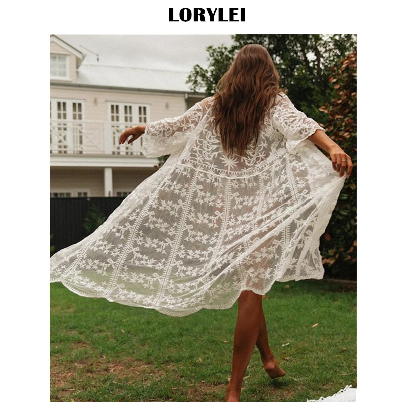 Женский прозрачный купальник прозрачная туника с рукавом три четверти летняя