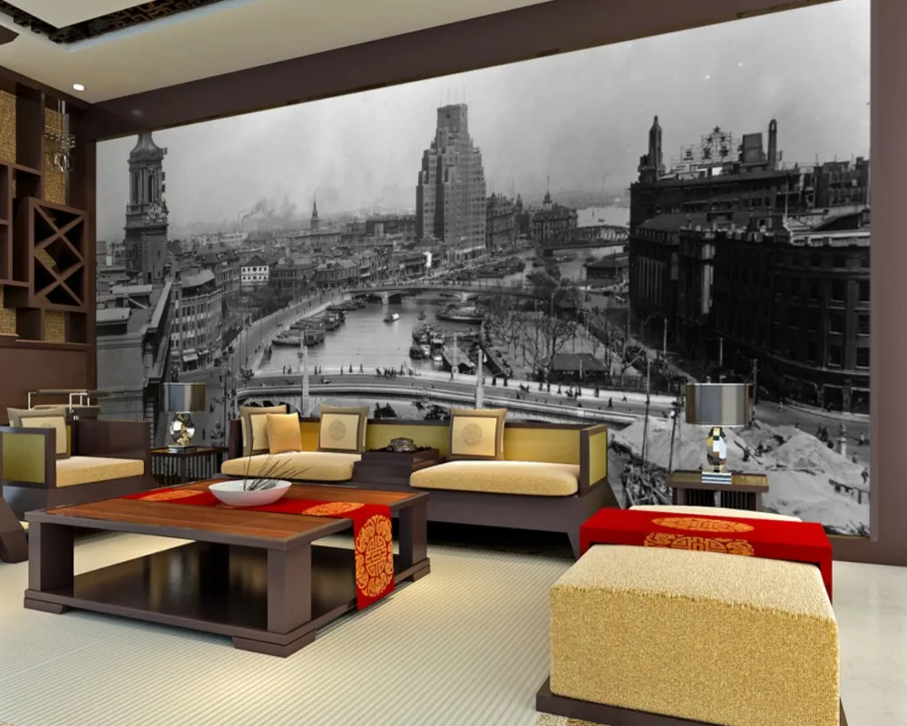 Бесплатная доставка Ретро Винтаж Черный и белый Старый Шанхай уличный вид