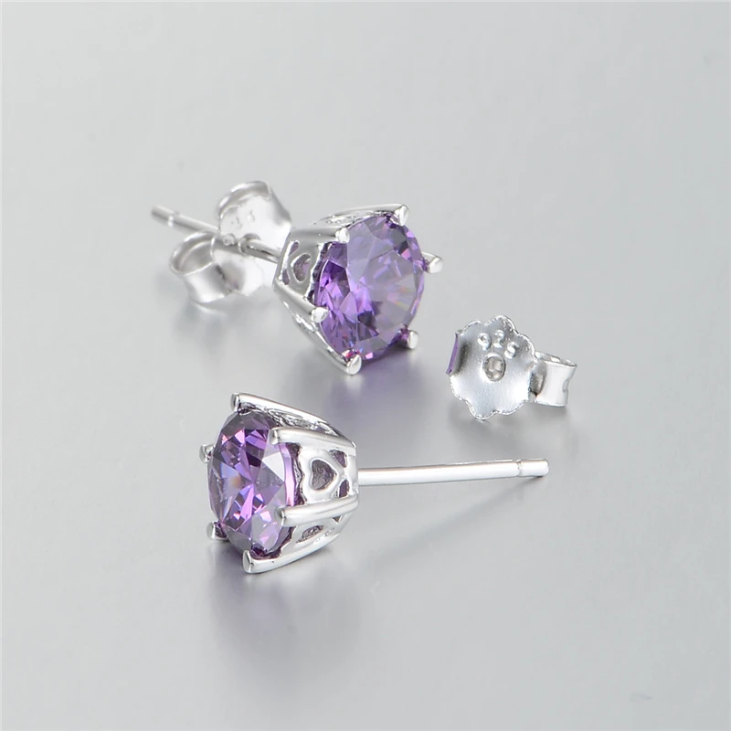 Свадебная вечеринка 925 стерлингового серебра серьги для женщин с фиолетовыми