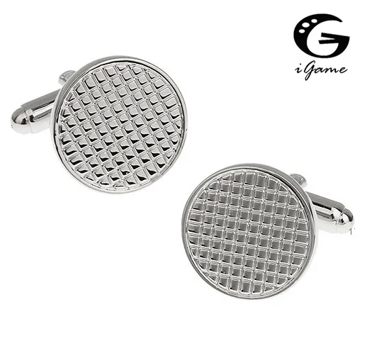 

iGame Men Gift Round Cuff Links Silver Color Business Design Copper Material Free Shipping