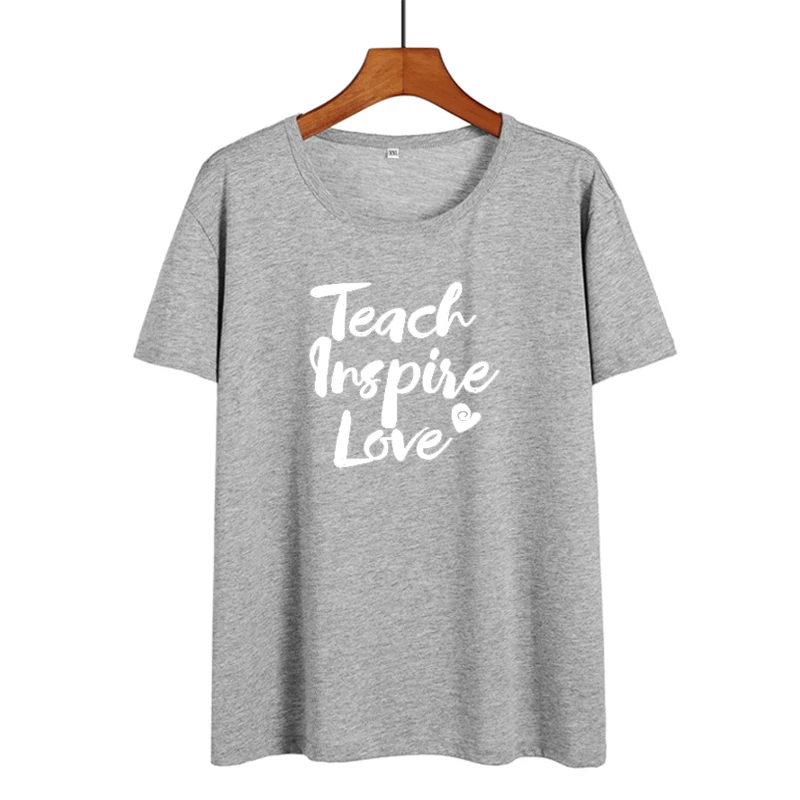 Футболка с надписью Teach Inspire Love модная женская одежда Новинка лета 2018 хлопковая