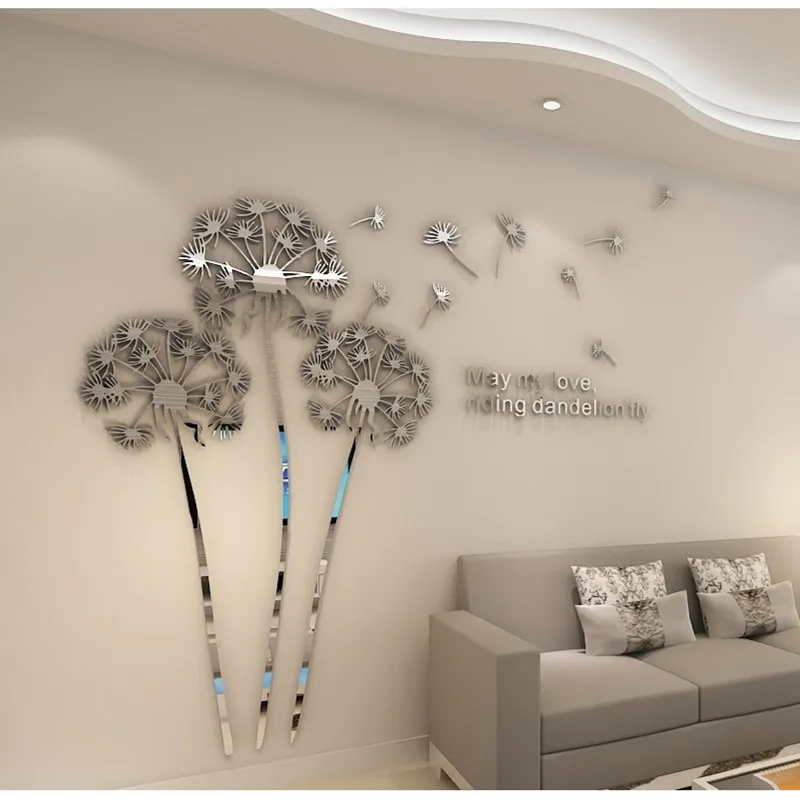 Mirror silver LEFT Горячая Распродажа, 3D Наклейка на стену с одуванчиком, акриловая наклейка с крицалевым зеркалом для гостиной, спальни, кухни, домашний декор, 2,3x2,1 м, наклейка - Цвет: Mirror silver LEFT