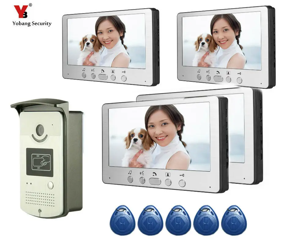 

Yobang Security 7 Inches HD Doorbell Camera Video Intercom Door Phone System Security Camera Intercom Door Bell With 4 Monitor