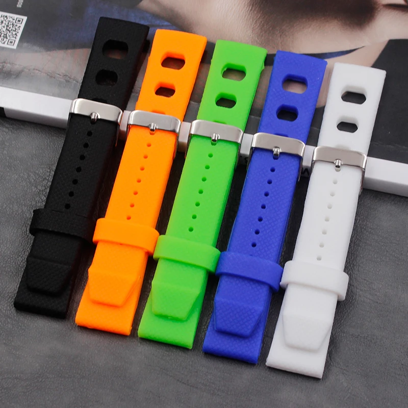 Soft silicone waterproof strap 20mm men and women sports casual flat rubber strap buckle accessories
