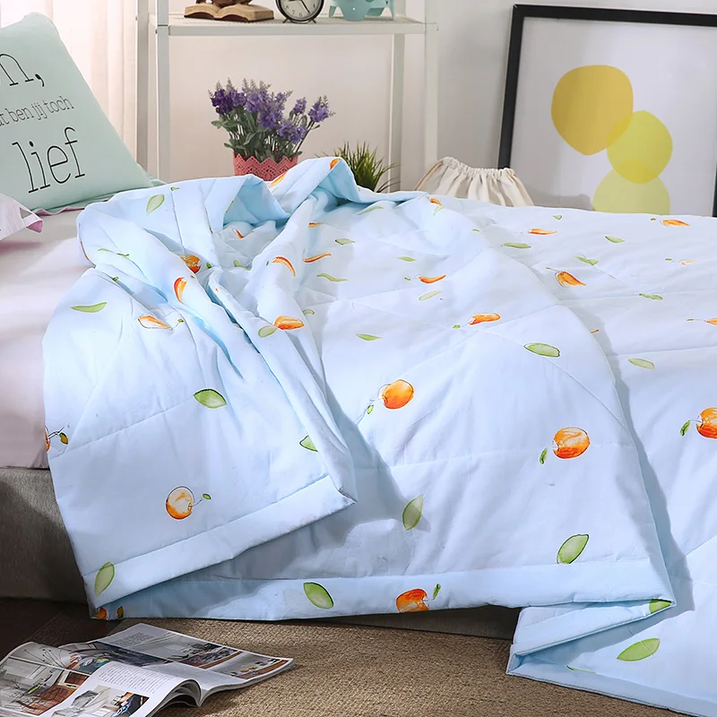 Light Blue Cartoon Red Apple Pattern 1Pcs Summer Quilted Quilt 200X240cm Size Thin Bedding Throws Blanket Plaids Quilting Soft | Дом и сад