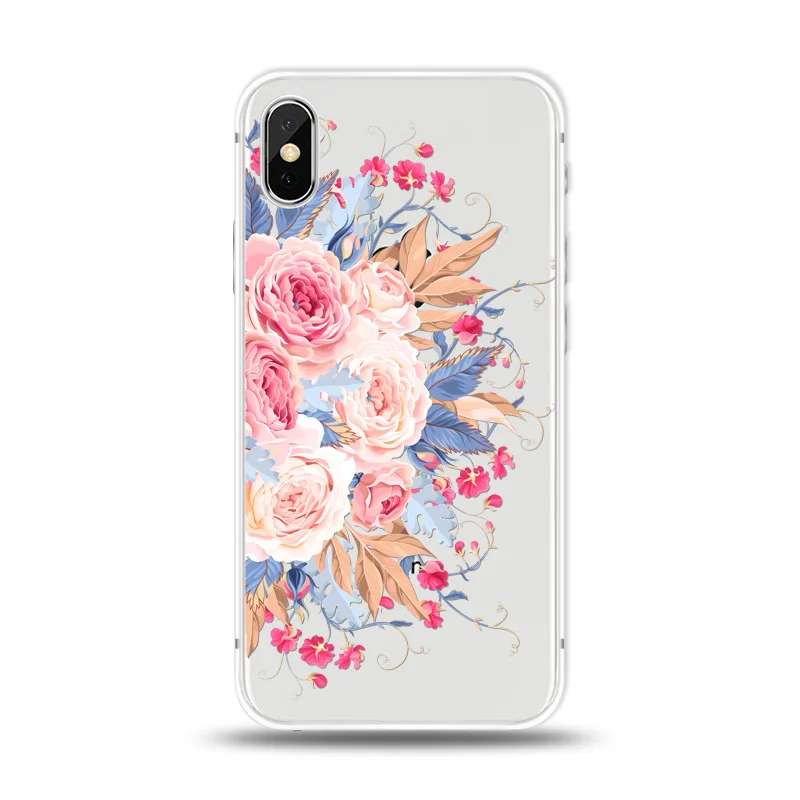 Прозрачный чехол для iPhone XR XS Max X 8 7 Plus 3D рельеф цветок листья Случаях Ясно Мягкие TPU