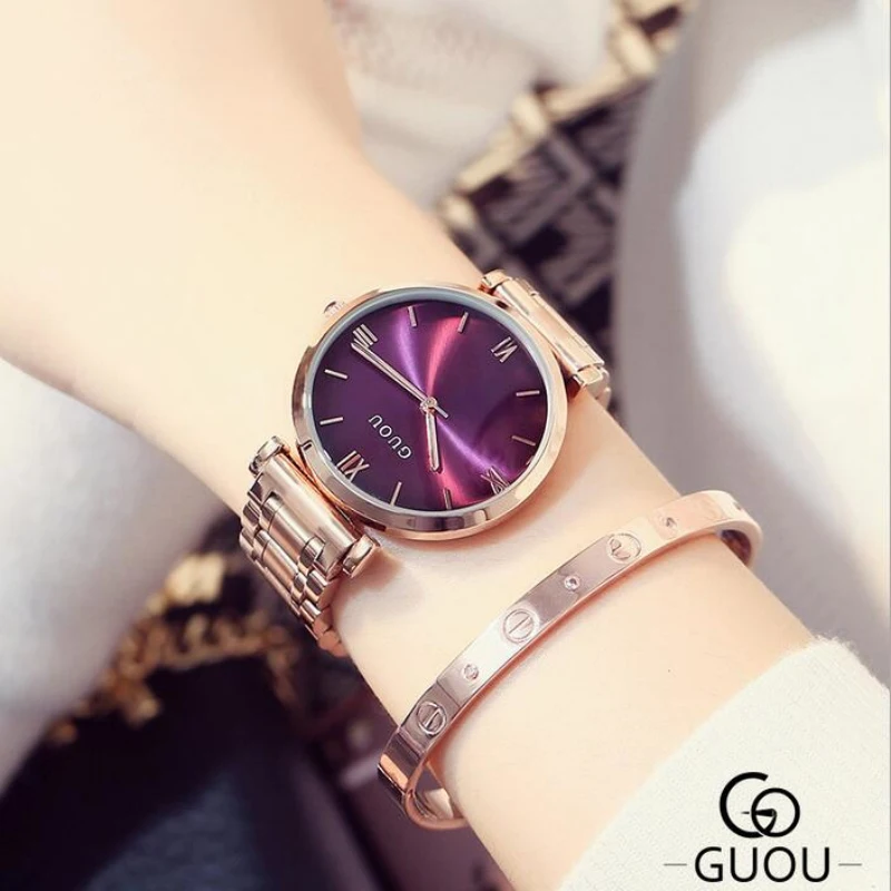 GUOU часы Для женщин лучший бренд класса люкс из розового золота качество Часы Мода