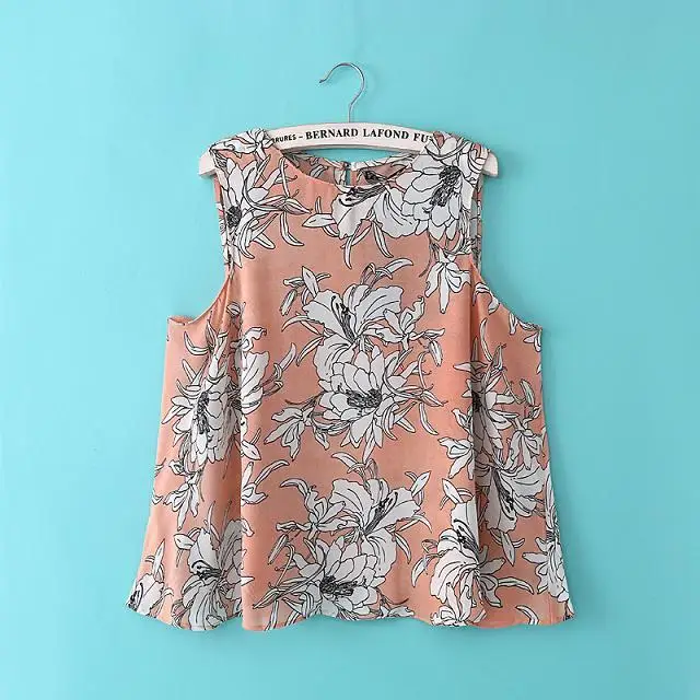 Женские блузы кроп-жилет с цветочным принтом розовые синие camisas femininas свободные