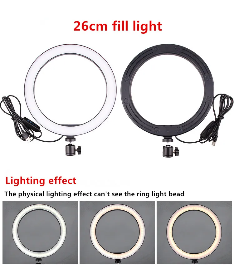 Светодиодные кольца 16/26 см 5600 K 64leds селфи кольцо лампы фотографическое освещение с штатив держатель телефона USB разъем Фотостудия