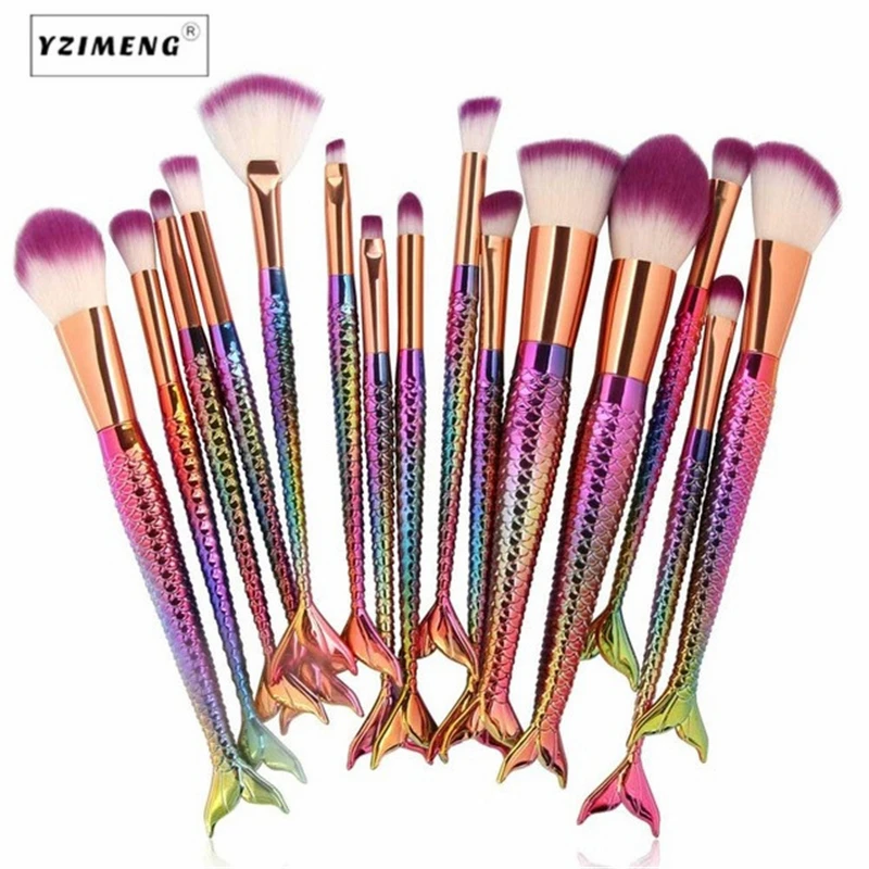 6-15PCS Mermaid Makeup Brushes Set Professional Foundation Powder Eyeshadow Eyebrow Contour Concealer Blush Tools | Красота и