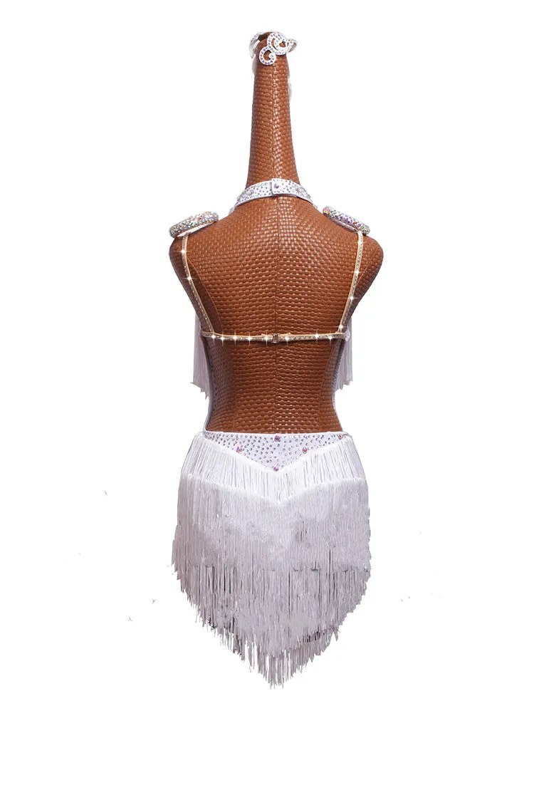 

Profession Competition Latin Dance Dresses For Women White Club Party Dancer Singer Entertainer Salsa Fringe Tassel Dress Lady