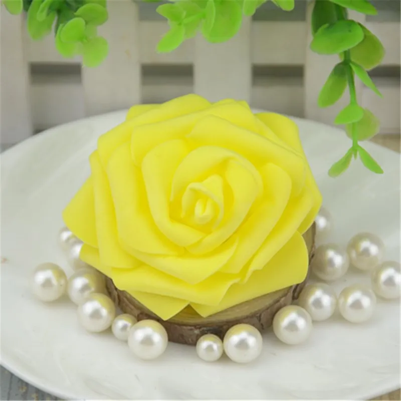 Yellow 50 шт., 7 см, искусственные розы из пены, цветочные головки для дома, свадебные украшения, скрапбукинг, цветы из материала pe, сделай сам, целующиеся шары, ремесло, много - Цвет: Yellow
