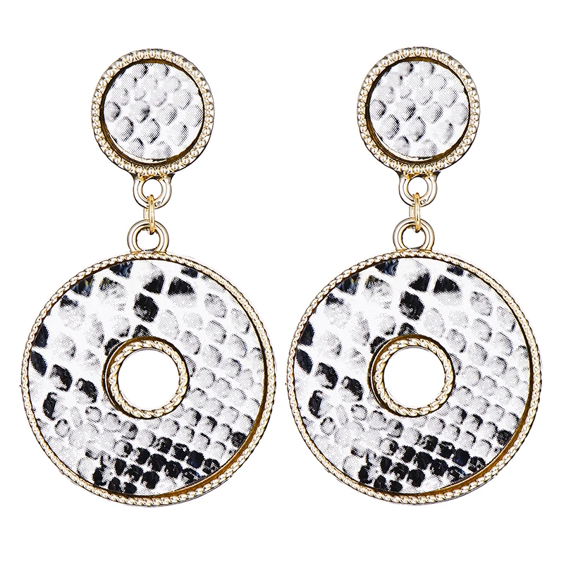 Панк 5 цветов геометрические змеиная кожа двойные круглые Висячие серьги для