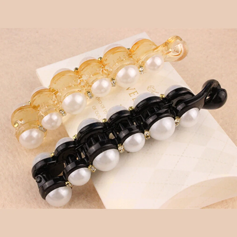 New 1Pc Simulated Pearls Hairpins Hair Clips Jewelry Banana Clips Headwear Accessories Women Hairgrips Girl Ponytail Barrettes