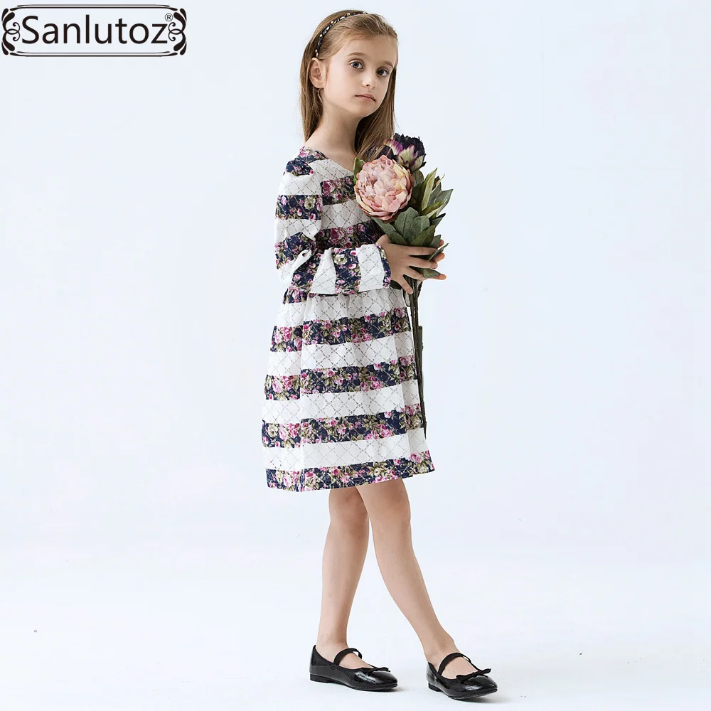 Детское кружевное платье с цветочным принтом на весну-зиму | Детская одежда и