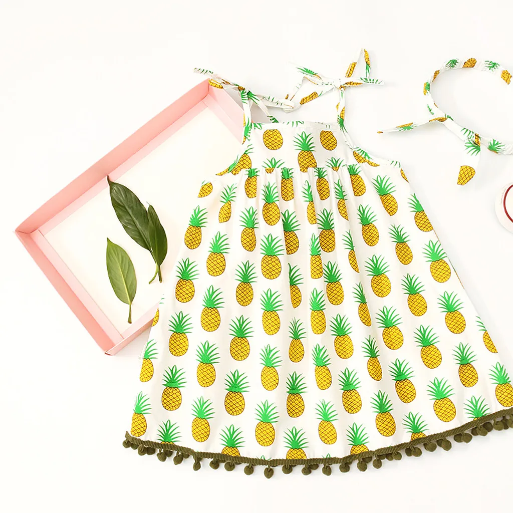Детское платье без рукавов с принтом ананаса и кисточками для маленьких девочек +