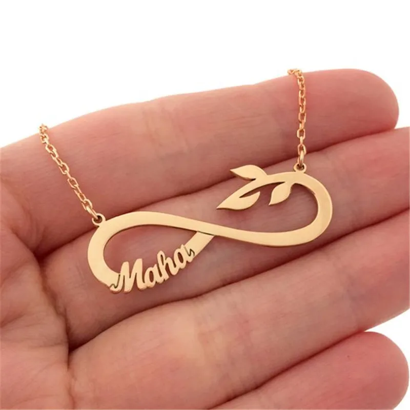 

1Pcs MOQ Personalised Branch Leaf Infinity Sign Custom Name Pendant Necklace For Women And Girls Mother GF Birthday Gifts 2018