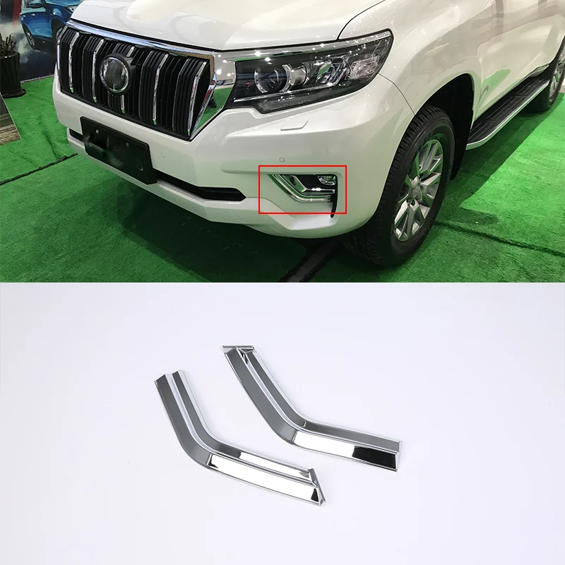 

Car Accessories Exterior Decoration ABS Chrome Front Fog Light Lamp Eyelid Cover Trim For Toyota Prado FJ150 2018