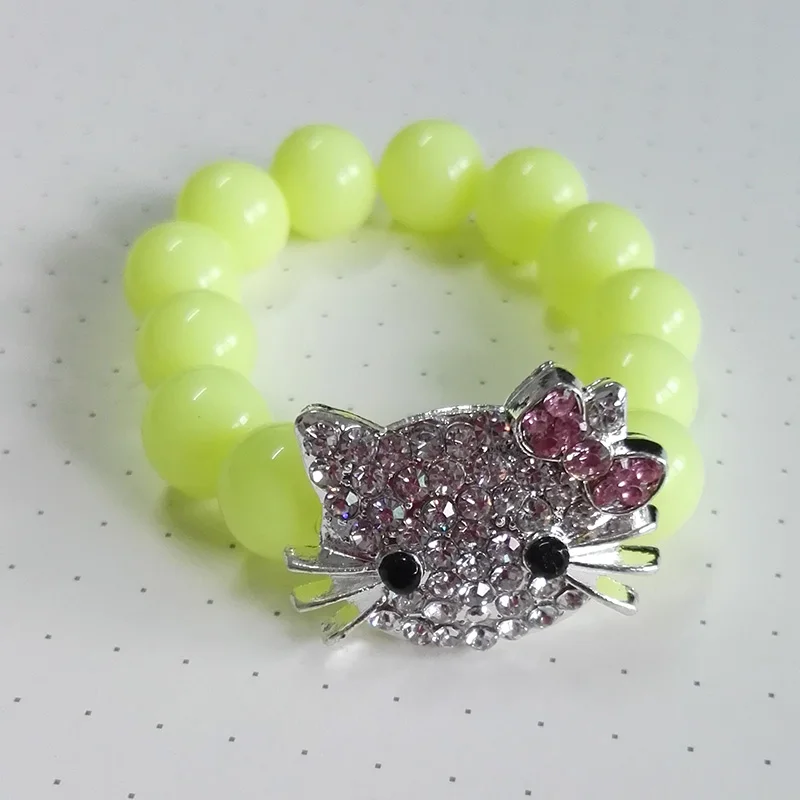 Light Green Акриловые бусины hello kitty браслет для детей Pulseiras Mujer ручной работы растягивающиеся браслеты для детей - Окраска металла: Light Green