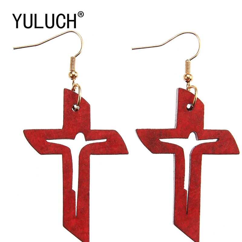 Серьги YULUCH с крестом деревянные уникальные кристианские серьги новые длинные